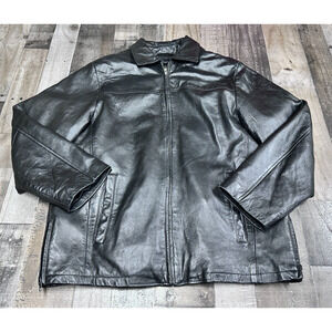 Dunne‎ & Cole Classic Black Leather Mens Jacket Size XL In Great Shape Vintage